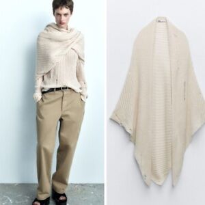 Zara ripped Beige Knit Cape bloggers favorite